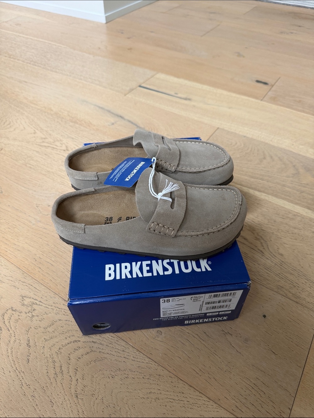 Birkenstock Women’s Taupe Suede Moccasin Loafers - Picture 2 of 6